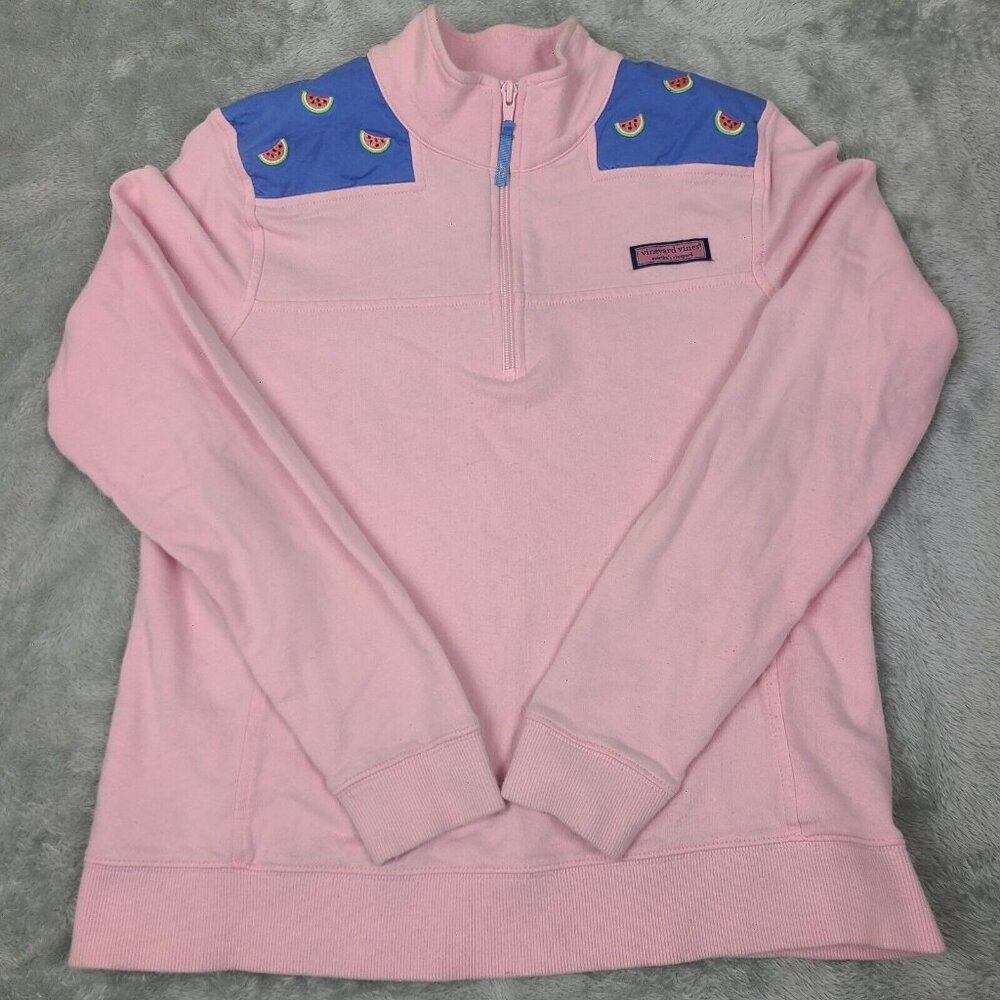 Vineyard Vines Pink Sweatshirt 1/4 Zip Martha's Vineyard Seesucker Kids Sz Med